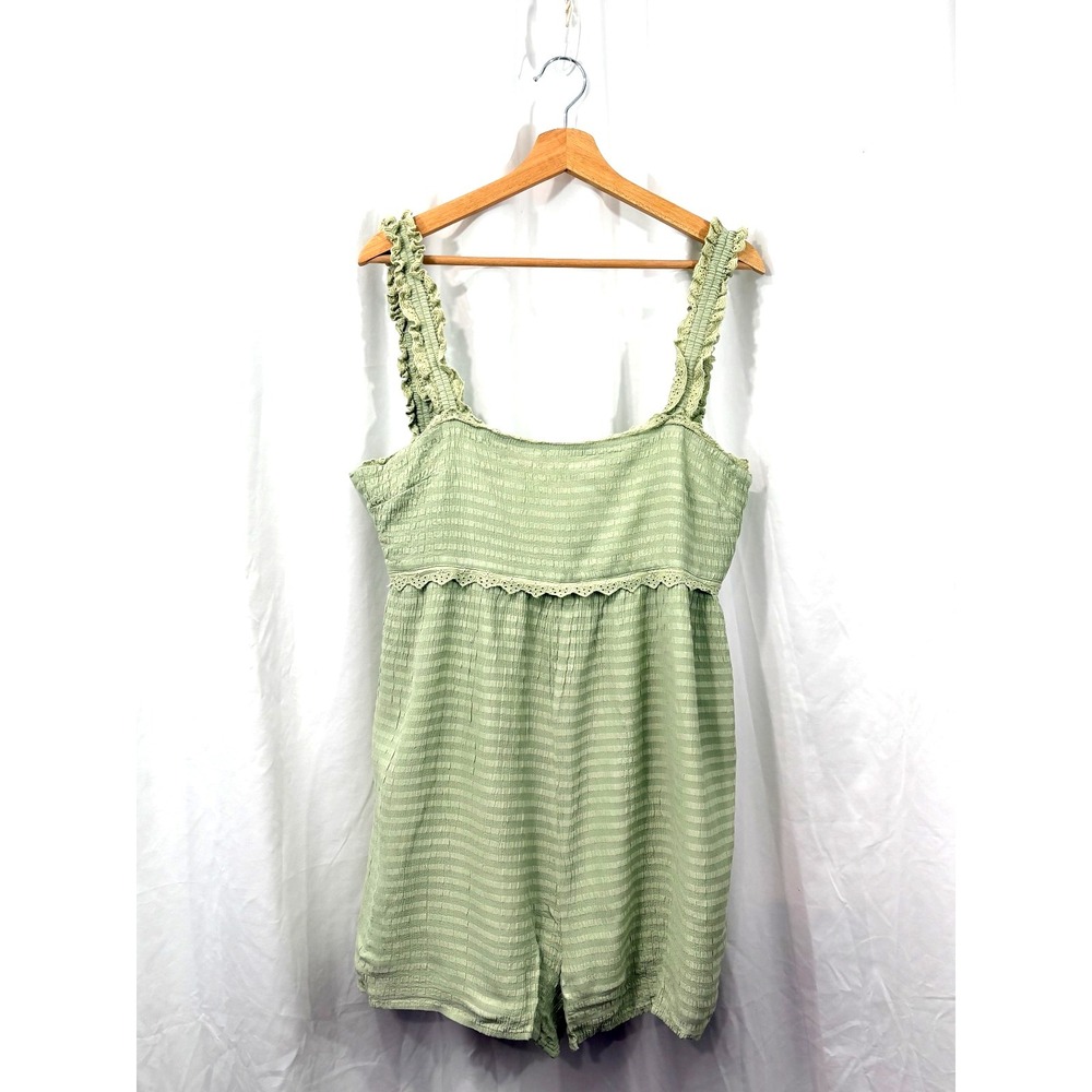 Tularosa Women's Frankie Romper Sage Green, Ruffle Straps, Boho Summer-Size L